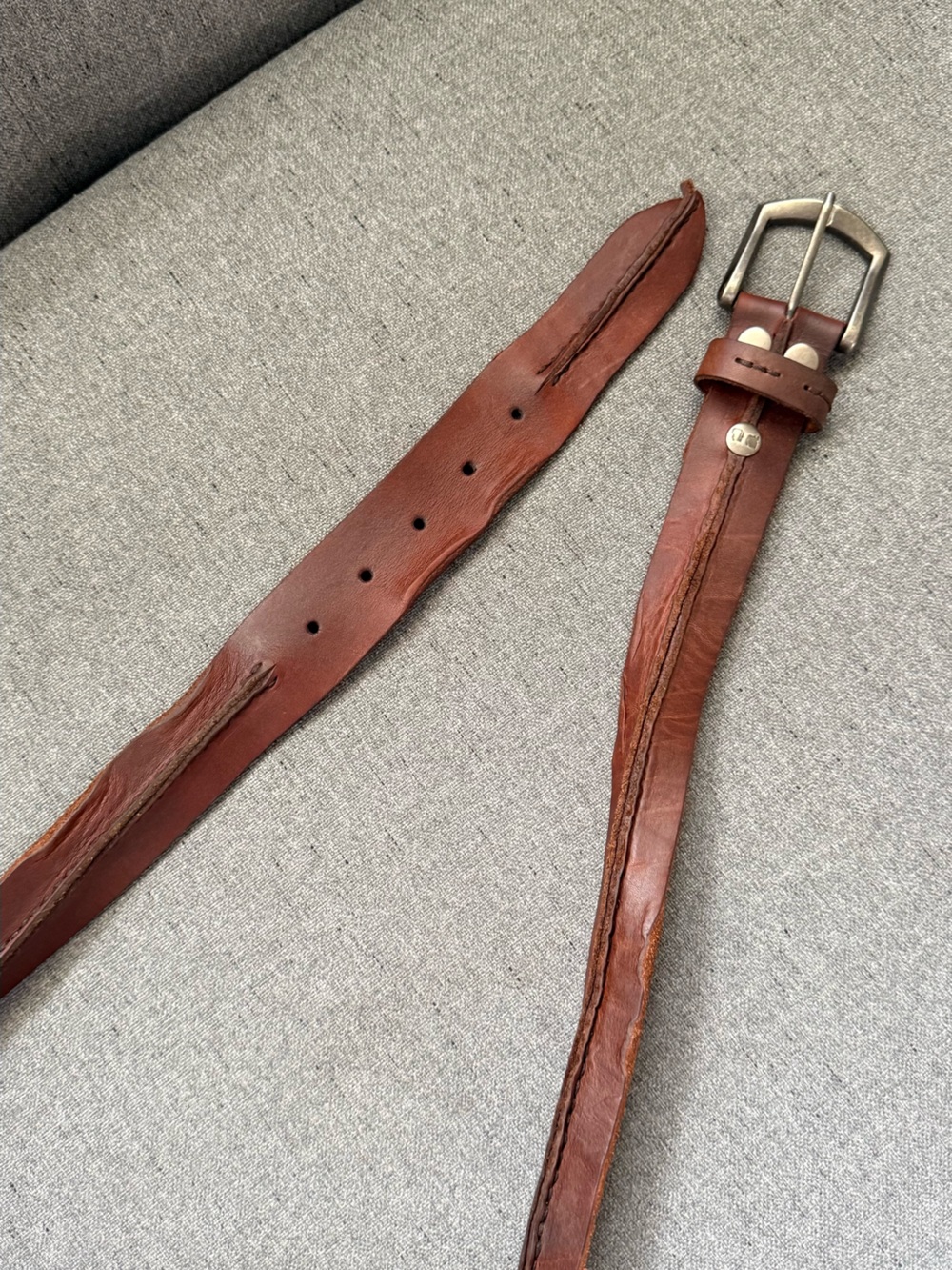 BED STU Genuine Leather Brown Distressed Belt Size 38 Raw Edge Artisan